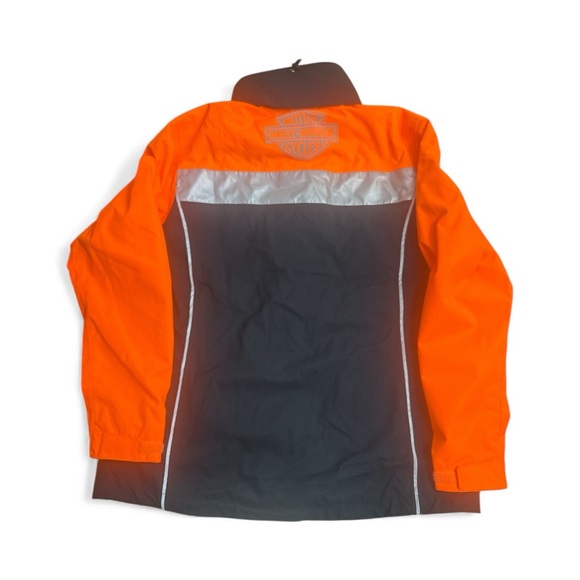 Harley Davidson Hi Vis Rain Jacket Mens L Orange Black Reflective - Picture 2 of 6